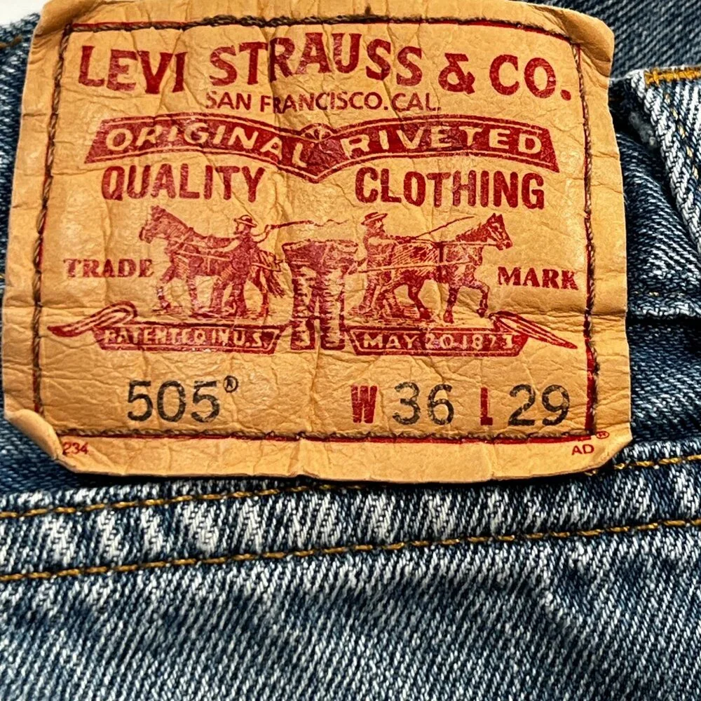 Levis 505 Regular Straight Leg 36 x 29 Blue Jeans Mens Denim Actual 36 x‎ 27